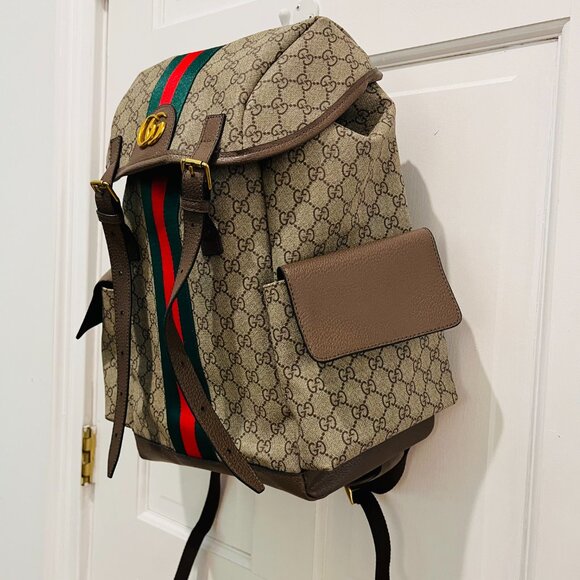 Gucci GG Supreme Monogram Medium Ophidia Double Buckle Backpack Brown - Picture 2 of 16
